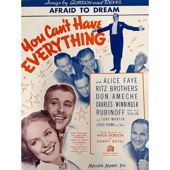 Afraid to Dream Sheet Music 1937 You Cant Have Everything Gordon Revel A Faye - Picture 2 of 5